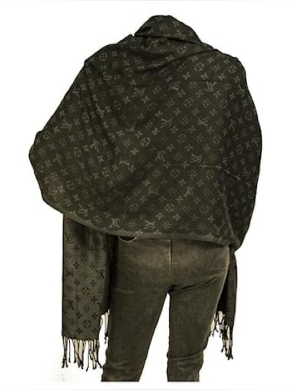 Louis Vuitton Olive Green Monogram Wrap with Fringe